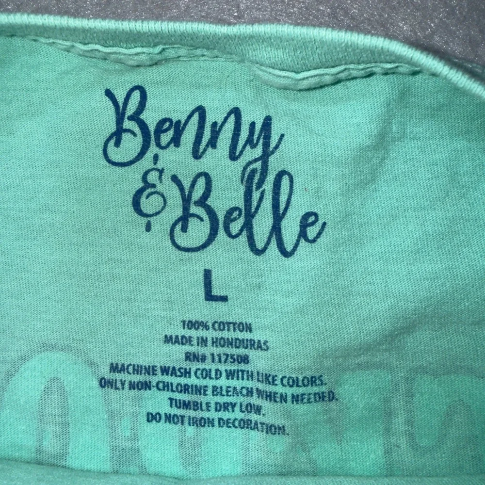 Benny & Belle‎ Backroads & Bonfires Mint Green Graphic T-Shirt Men Large Cotton